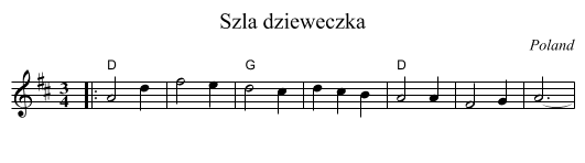 Szła dzieweczka - staff notation