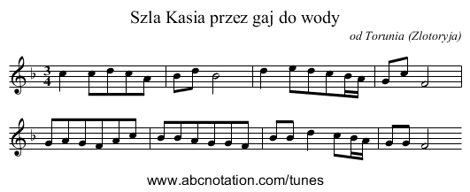 Szla Kasia przez gaj do wody - staff notation