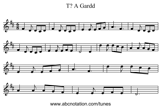 T? A Gardd - staff notation