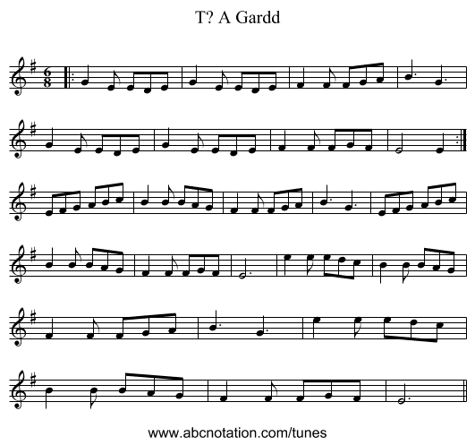 T? A Gardd - staff notation