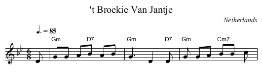 't Broekie Van Jantje - staff notation