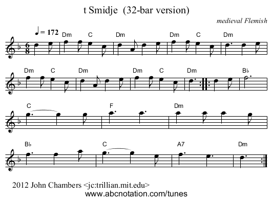 t Smidje  (32-bar version) - staff notation