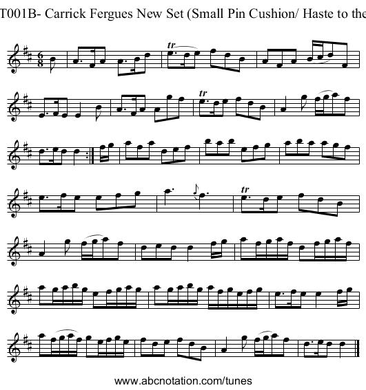 T001B- Carrick Fergues New Set (Small Pin Cushion/ Haste to the - staff notation