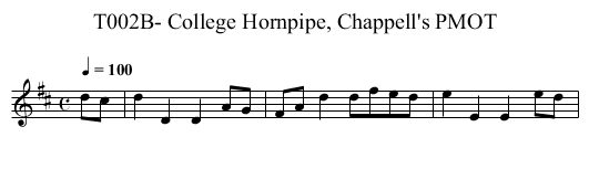 T002B- College Hornpipe, Chappell's PMOT - staff notation