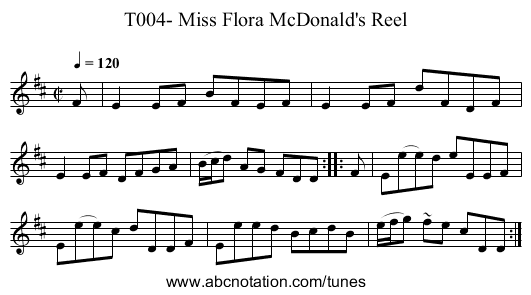 T004- Miss Flora McDonald's Reel - staff notation