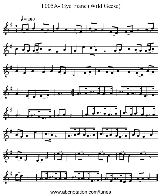 T005A- Gye Fiane (Wild Geese) - staff notation
