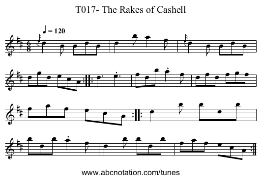 T017- The Rakes of Cashell - staff notation