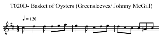 T020D- Basket of Oysters (Greensleeves/ Johnny McGill) - staff notation