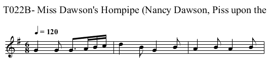 T022B- Miss Dawson's Hornpipe (Nancy Dawson, Piss upon the - staff notation