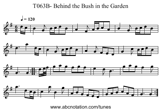 T063B- Behind the Bush in the Garden - staff notation