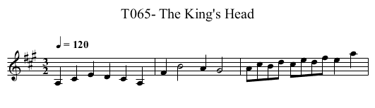 T065- The King's Head - staff notation