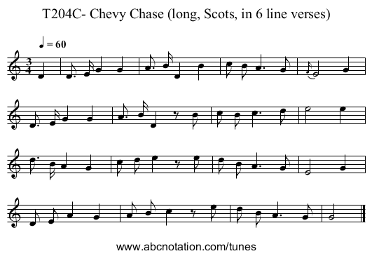 T204C- Chevy Chase (long, Scots, in 6 line verses) - staff notation