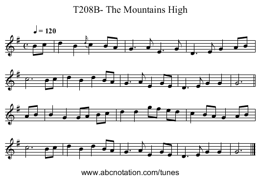 T208B- The Mountains High - staff notation
