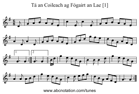 Tá an Coileach ag Fógairt an Lae [1] - staff notation