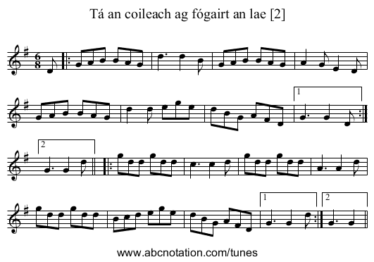 Tá an coileach ag fógairt an lae [2] - staff notation