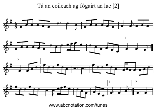 Tá an coileach ag fógairt an lae [2] - staff notation