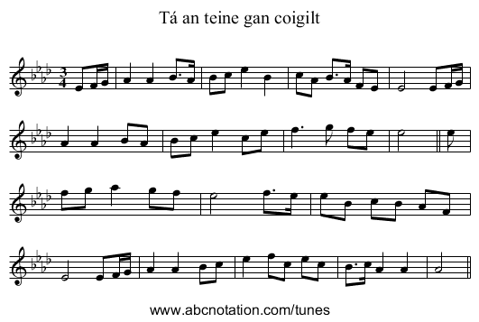 Tá an teine gan coigilt - staff notation