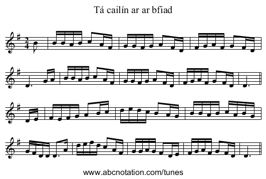 Tá cailín ar ar bfiad - staff notation