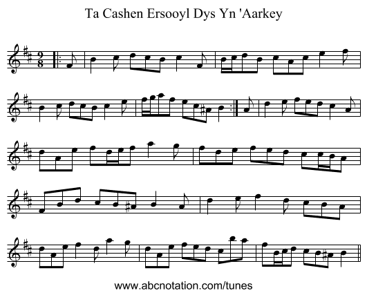 Ta Cashen Ersooyl Dys Yn 'Aarkey - staff notation