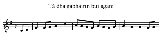 Tá dha gabhairin bui agam - staff notation