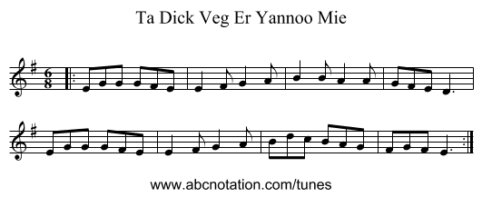 Ta Dick Veg Er Yannoo Mie - staff notation