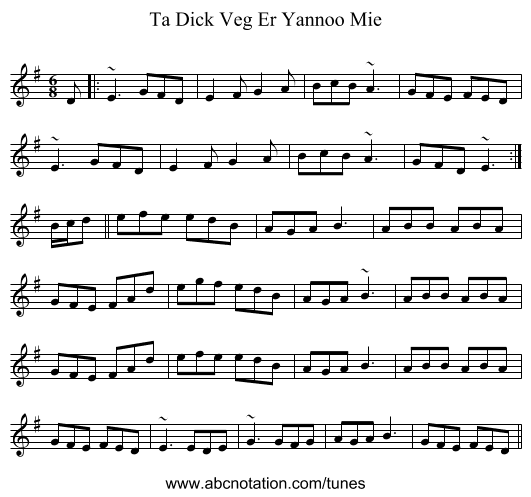 Ta Dick Veg Er Yannoo Mie - staff notation