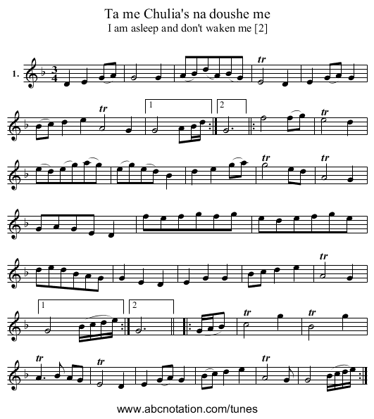 Ta me Chulia's na doushe me - staff notation