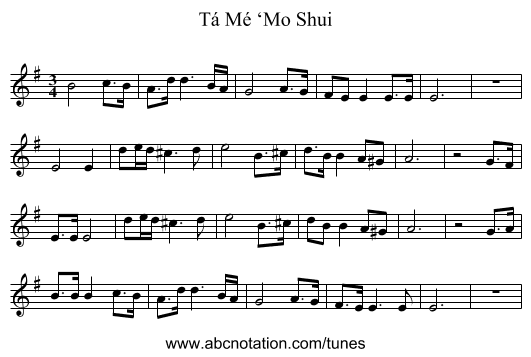 Tá Mé ‘Mo Shui - staff notation