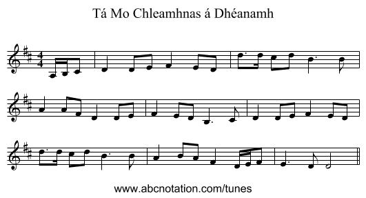 Tá Mo Chleamhnas á Dhéanamh - staff notation