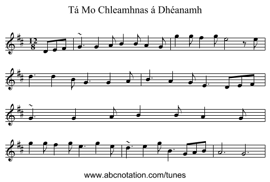 Tá Mo Chleamhnas á Dhéanamh - staff notation