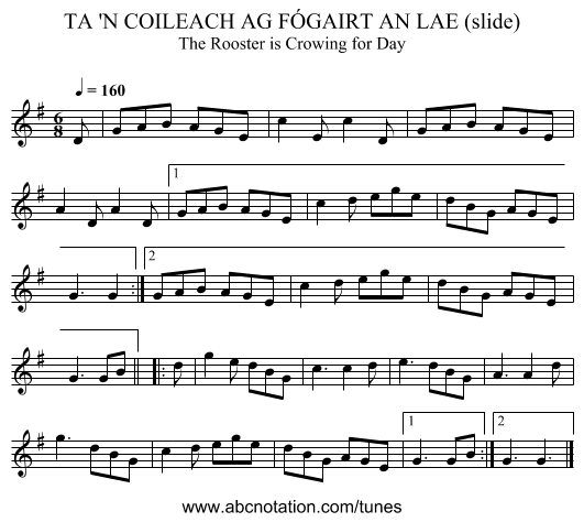 TA 'N COILEACH AG FÓGAIRT AN LAE (slide) - staff notation