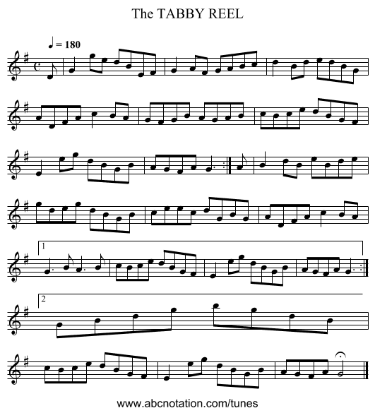 TABBY REEL, The - staff notation