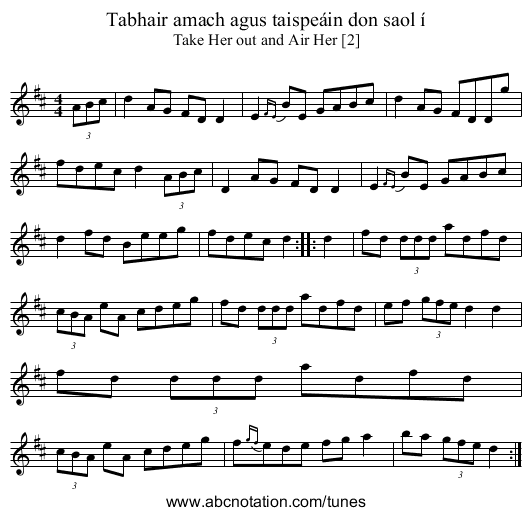 Tabhair amach agus taispeáin don saol í - staff notation