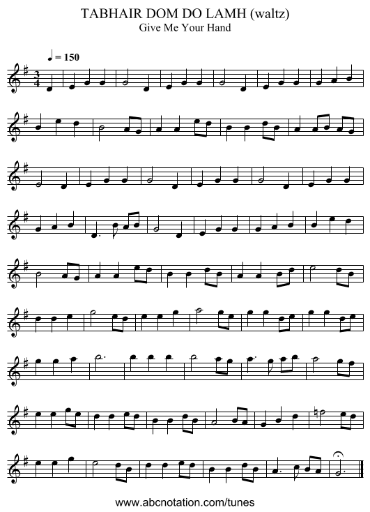 TABHAIR DOM DO LAMH (waltz) - staff notation