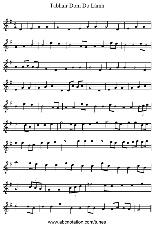 Tabhair Dom Do Lámh - staff notation