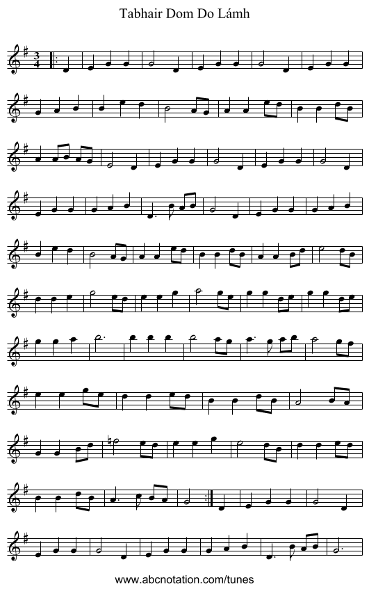 Tabhair Dom Do Lámh - staff notation
