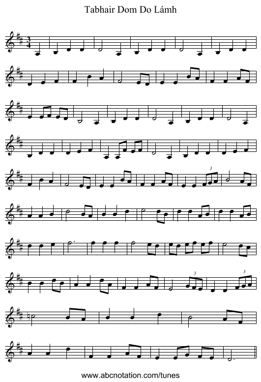 Tabhair Dom Do Lámh - staff notation