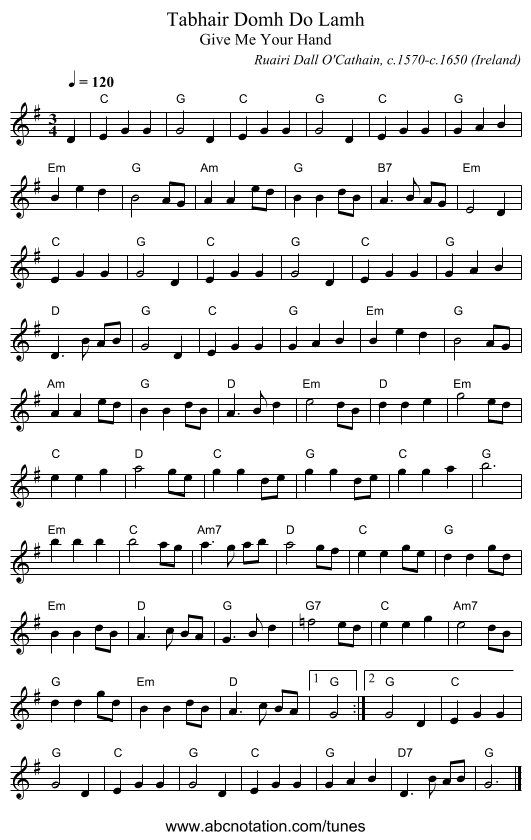 Tabhair Domh Do Lamh - staff notation