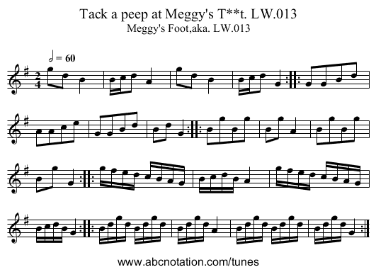 Tack a peep at Meggy's T**t. LW.013 - staff notation