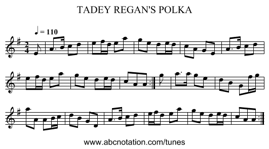 TADEY REGAN'S POLKA - staff notation