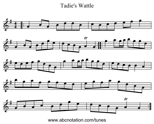 Tadie's Wattle - staff notation