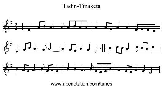 Tadin-Tinaketa - staff notation