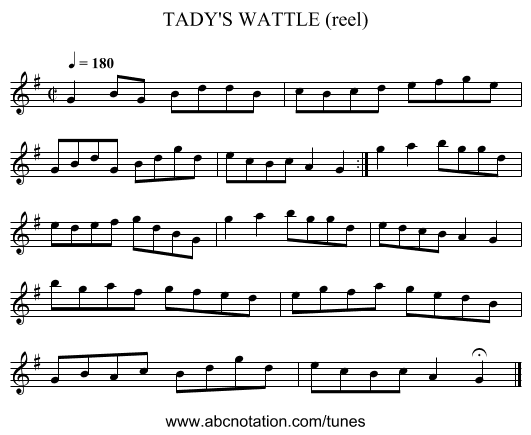 TADY'S WATTLE (reel) - staff notation