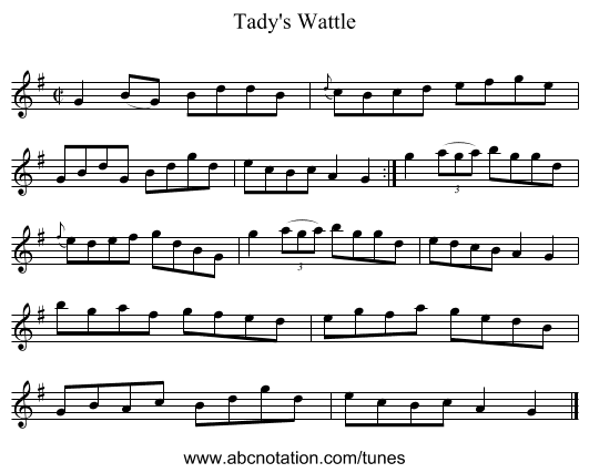 Tady's Wattle - staff notation