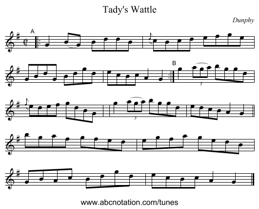 Tady's Wattle - staff notation