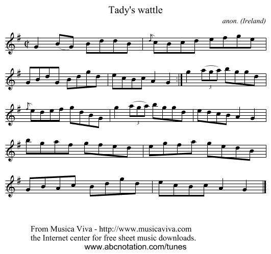 Tady's wattle - staff notation