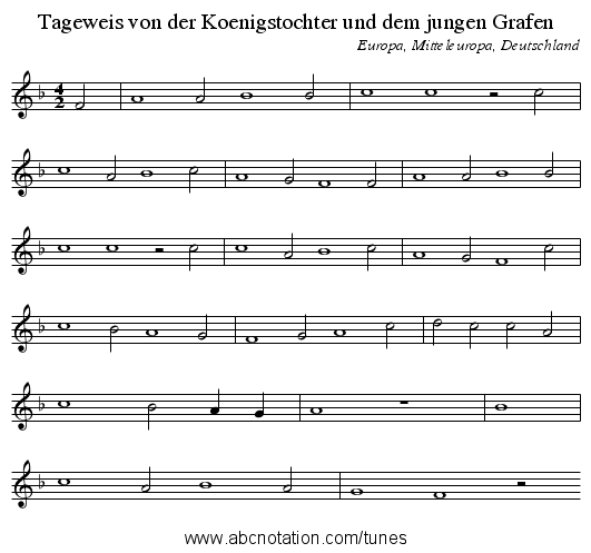 Tageweis von der Koenigstochter und dem jungen Grafen - staff notation