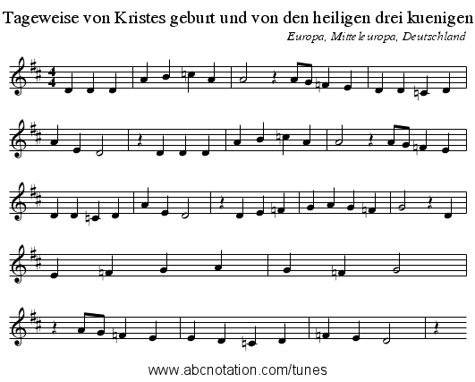Tageweise von Kristes geburt und von den heiligen drei kuenigen - staff notation