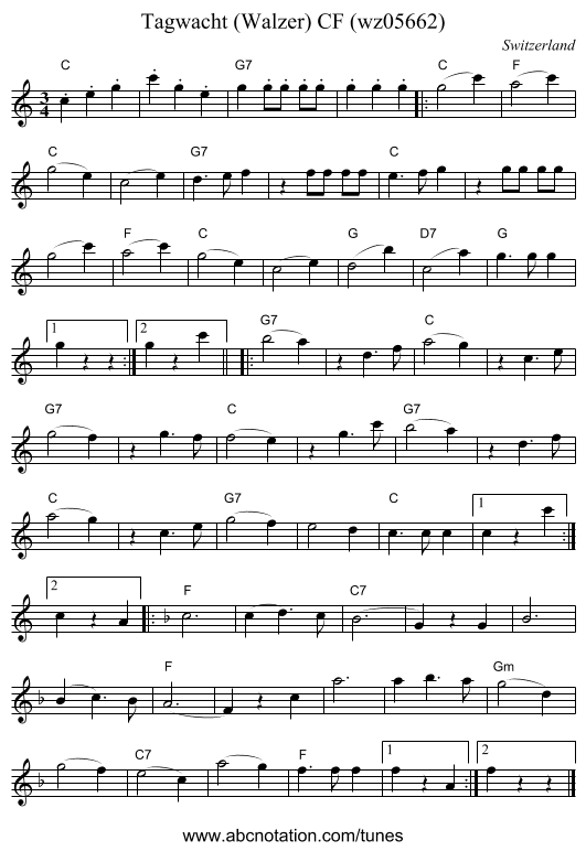 Tagwacht (Walzer) CF (wz05662) - staff notation
