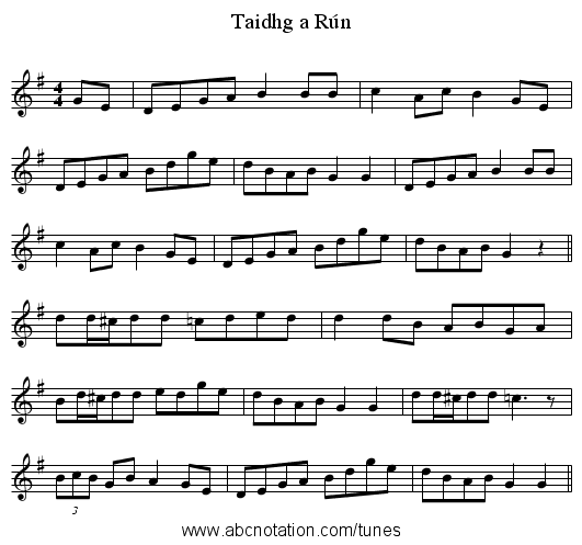 Taidhg a R&uacute;n - staff notation